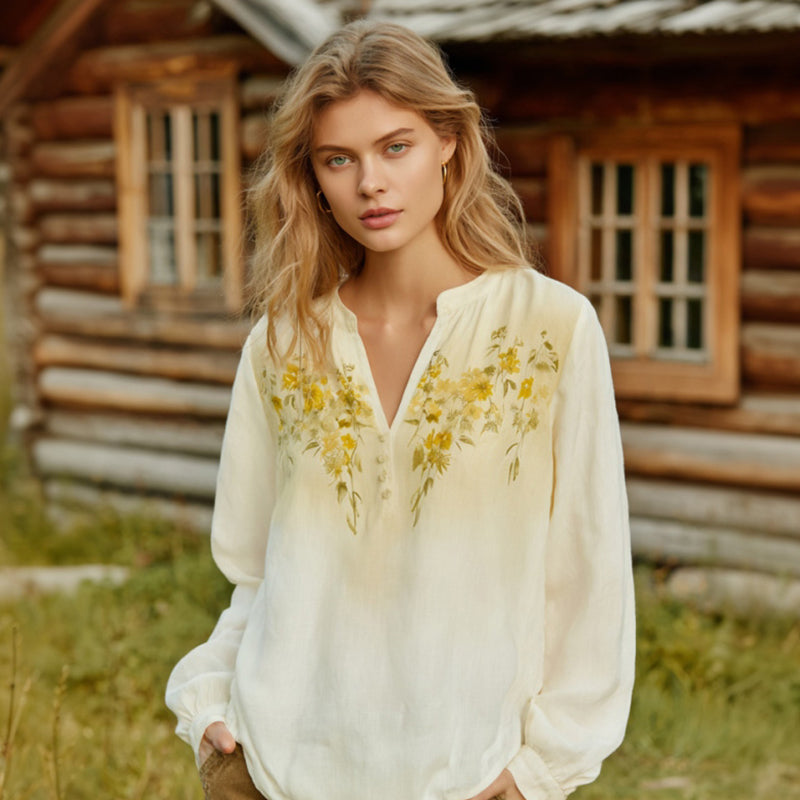 Women's Bohemian Floral V-neck Long-sleeved T-shirt