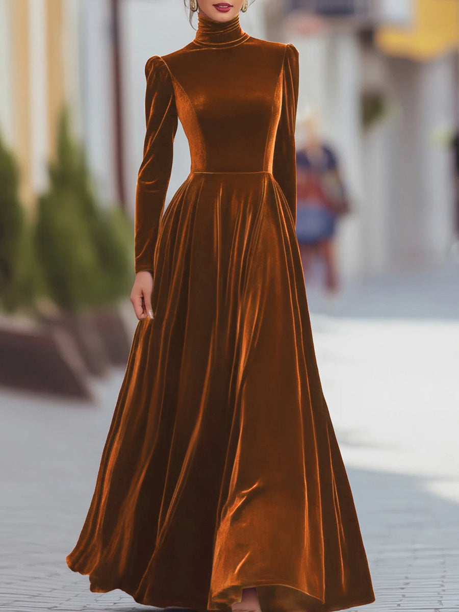 Burgundy Velvet Long-Sleeve Gown