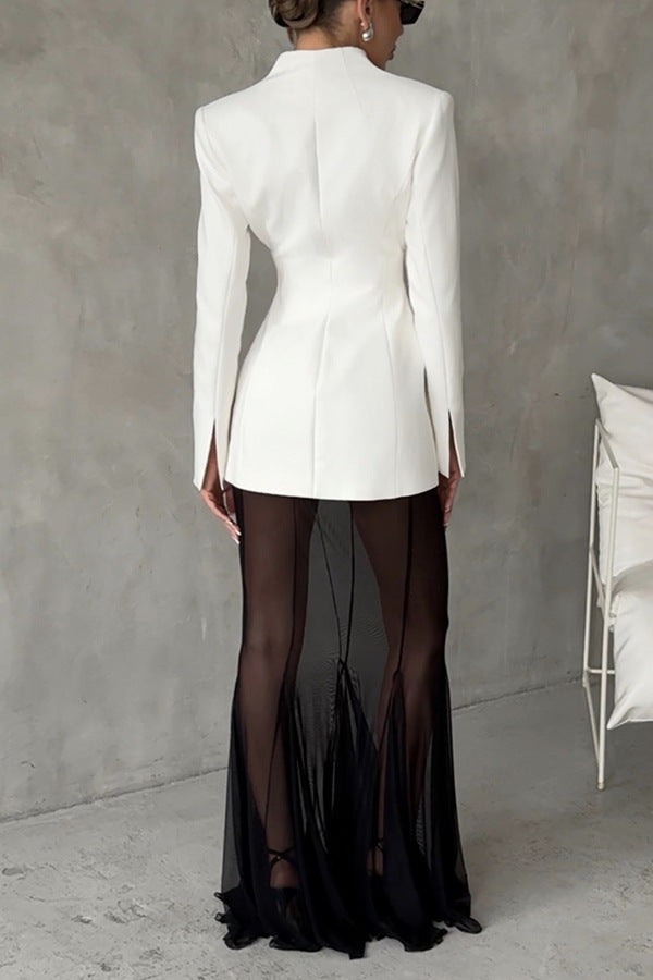 V-neck Single Button Long Sleeve Waisted Blazer