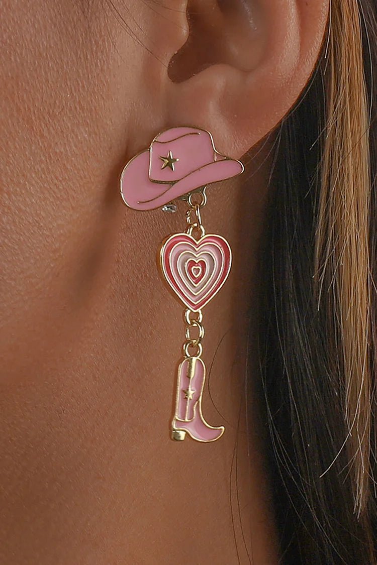 Cowboy Hat Heart Cowboy Boots Alloy Dangle Earrings