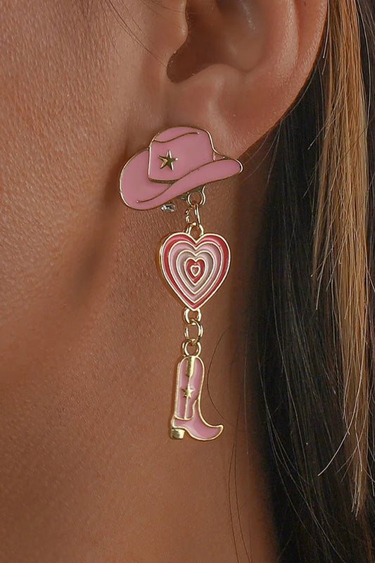 Cowboy Hat Heart Cowboy Boots Alloy Dangle Earrings