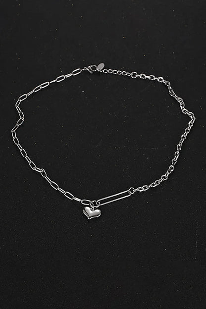 Heart Pendant Alloy Chain Necklace-Silver