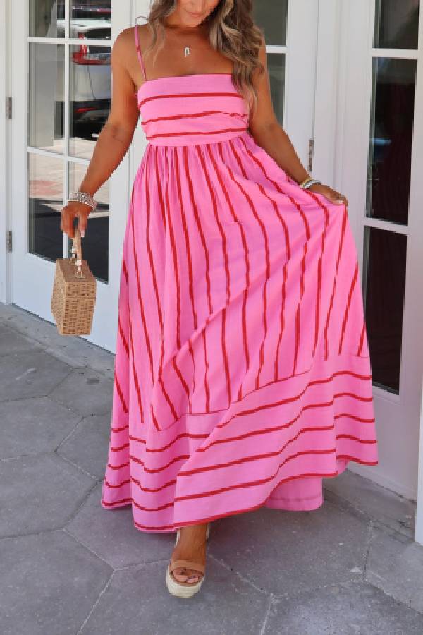 Cherry Blossom Striped Maxi Dress Pink Multi
