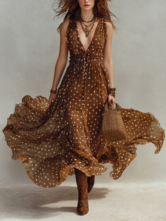 Women's Polka Dot V-Neck Dress