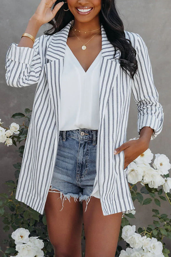 BOSS Linen Blend Striped Relaxed Blazer