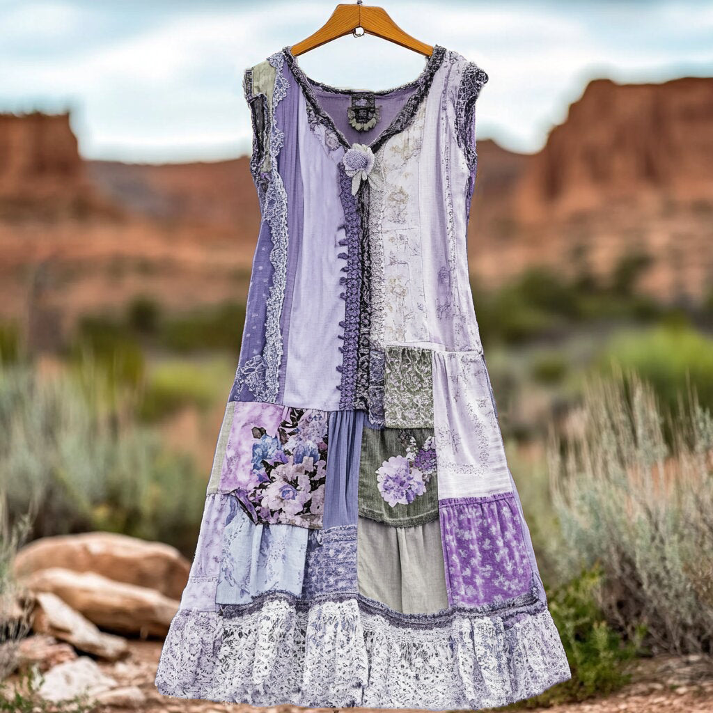 Women's Vintage Floral Lace Patch Comfort Dress 1e2e