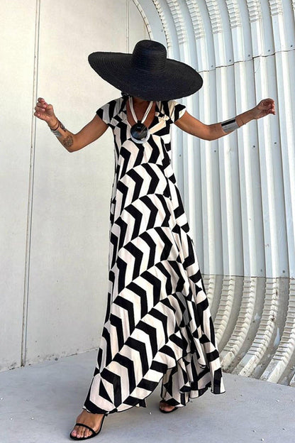 Geometric Print V-Neck Maxi Dress