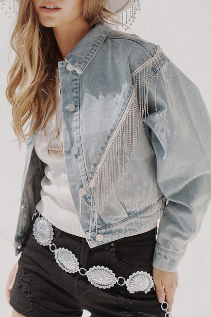 Long Sleeve Fringed Chain Fitted Jacket