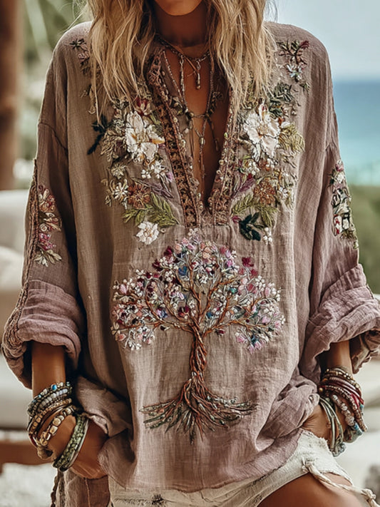Women's Tribal Tree Of Life Floral Art Casual Shirt 5ae1