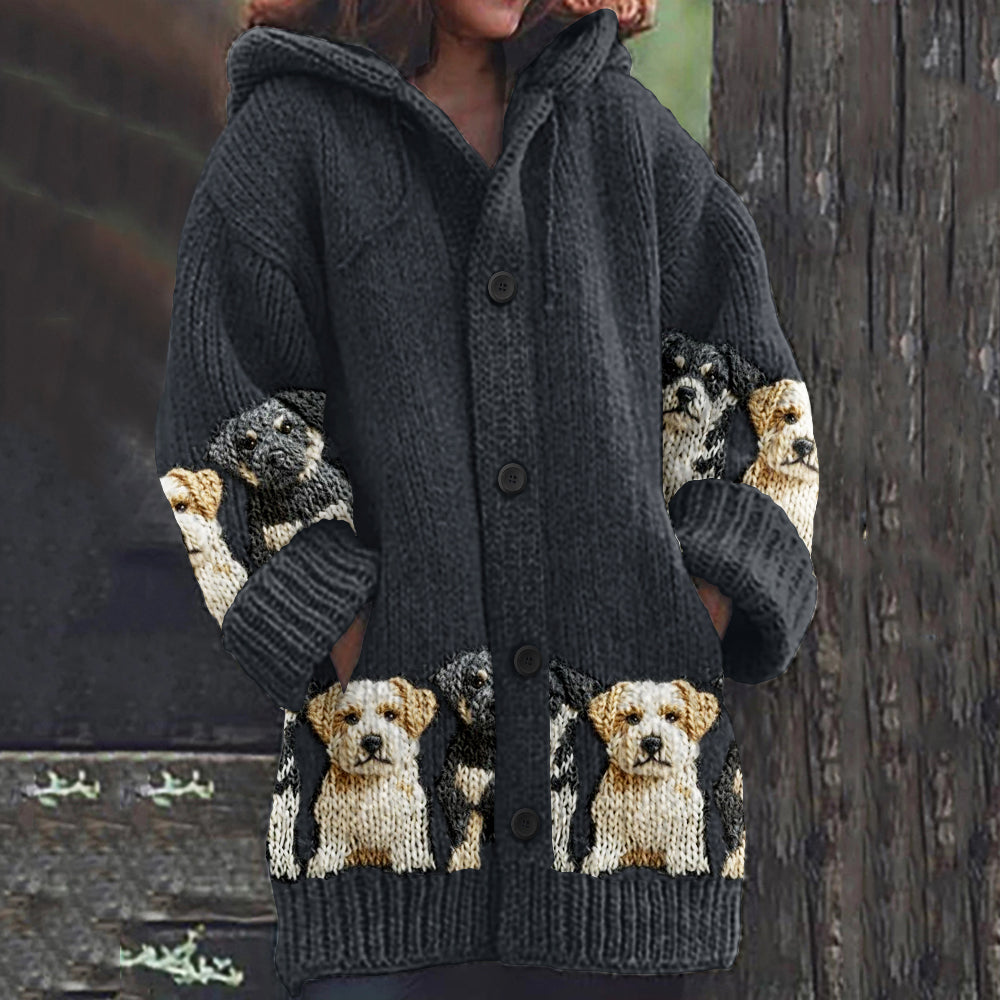 Vintage Cute Dogs Art Print Cozy Button Sweater