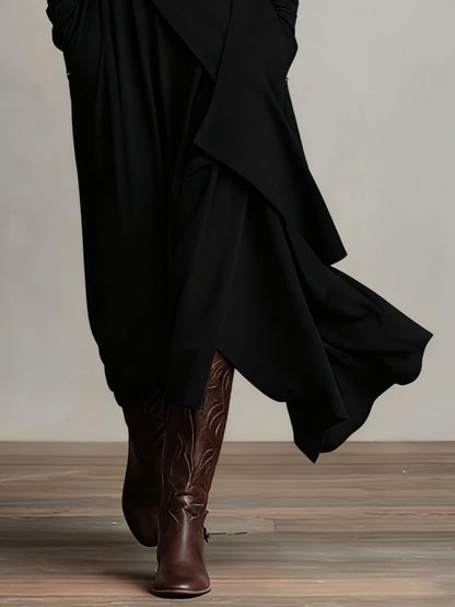 Purple High-neck Asymmetrical Pleated Maxi Dress(Necklace not included)