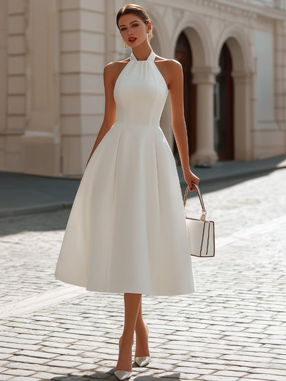 Halter Neck Sleeveless Fit-and-Flare Midi Dress