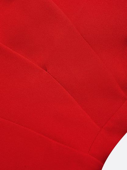 Red Classic Asymmetrical Long Sleeve A-Line Midi Dress