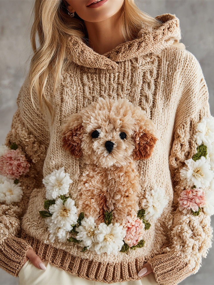 Plush Puppy Women's Chunky Knit Twist Hooded Sweater