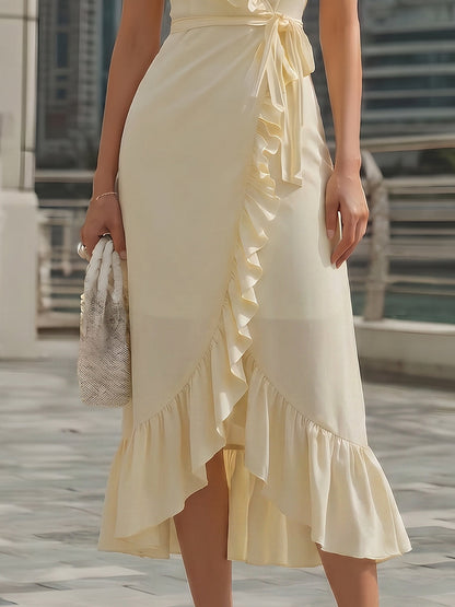 Chiffon Ruffled Wrap Midi Dress