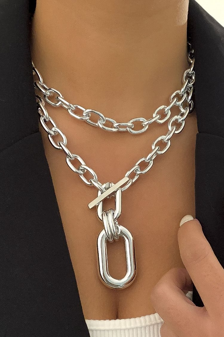 Layered Chain Metal Buckle Alloy Necklace