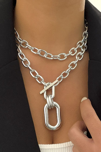 Layered Chain Metal Buckle Alloy Necklace