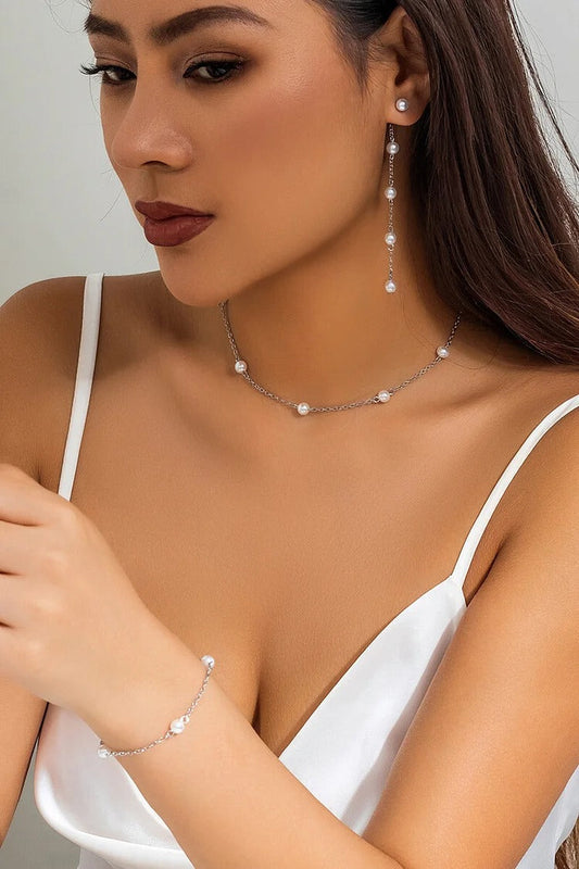 Faux Pearls Alloy Chain Fashionable Dangle Earrings Jewelry Set