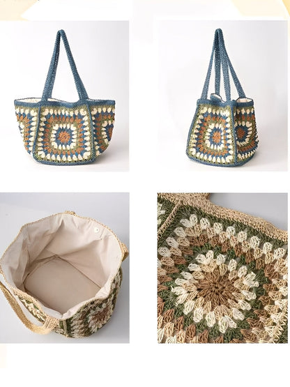 Women's One-Shoulder Magnetic Buckle Large-Capacity Woven Bag MDA0487H3I