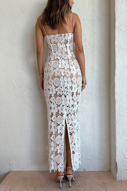 Feel Luxurious and Beautiful Crochet Flower Lace Maxi Dress