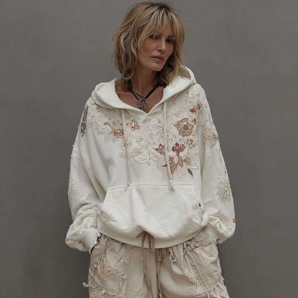 Women's Vintage Rose Floral Art Casual Warm Hoodie