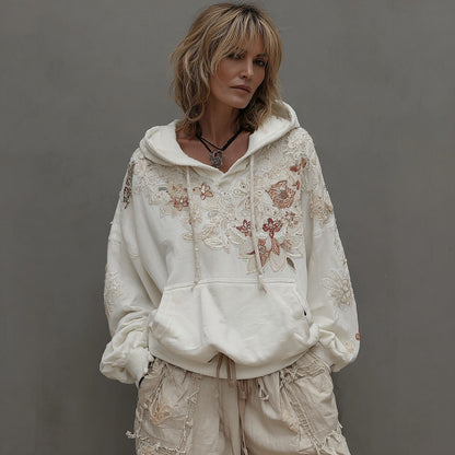 Women's Vintage Rose Floral Art Casual Warm Hoodie