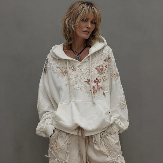 Women's Vintage Rose Floral Art Casual Warm Hoodie