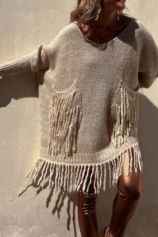 Elegant long-sleeved tassel dress