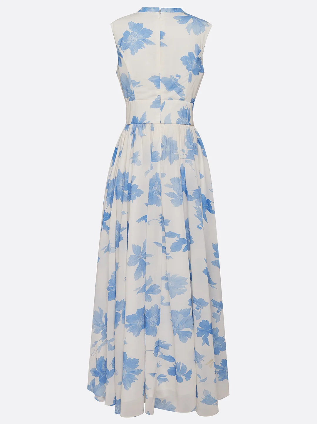 Light Blue Chiffon Floral V Neck Sleeveless A-Line Maxi Dress
