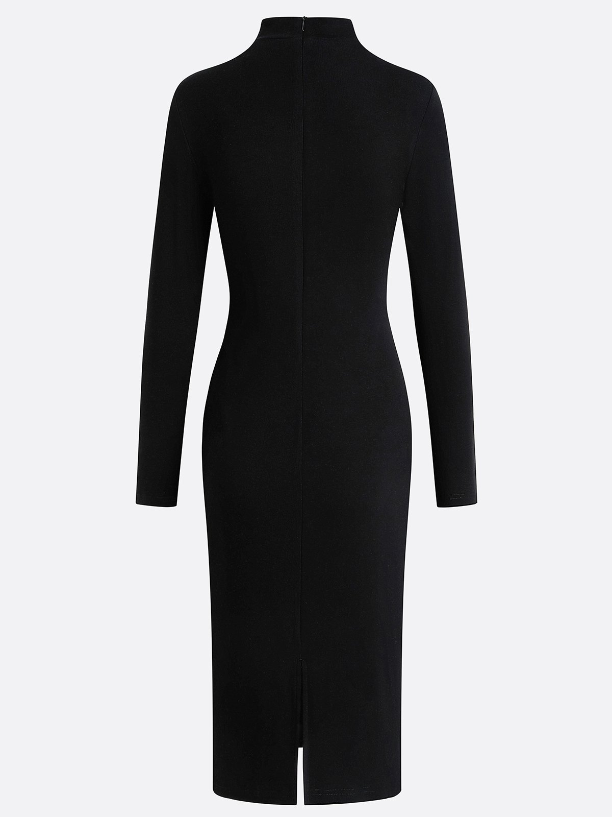 Black Rhinestone Cut Out Knit Mock Neck Long Sleeve Sheath Midi Dress