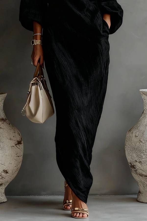 Black One-shoulder Flowing Elegant Maxi Dress