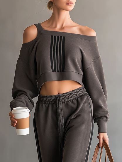 Women's Fashion Off-Shoulder Long-Sleeve Cropped Sweatshirt MDZ2020D5Y
