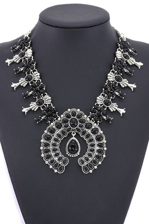 Multi-Color Navajo Squash Blossom Statement Necklace