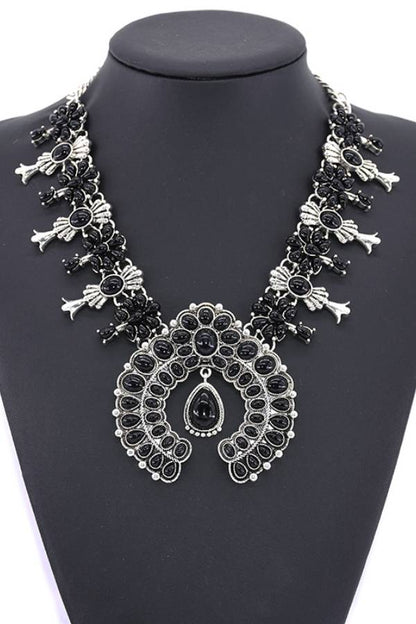 Multi-Color Navajo Squash Blossom Statement Necklace