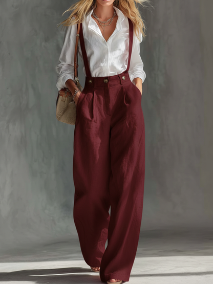 Cozy Loose-fitting Linen Overalls Wide-leg Pants ( Two-way Wear)