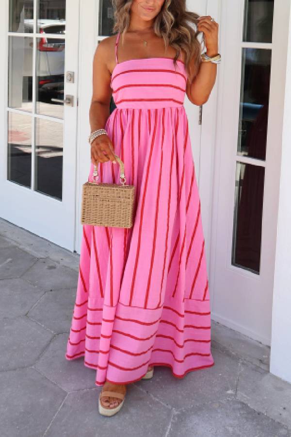 Cherry Blossom Striped Maxi Dress Pink Multi