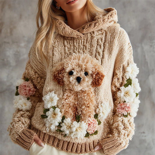 Plush Puppy Women's Chunky Knit Twist Hooded Sweater