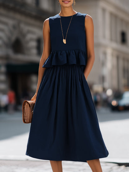 Sleeveless Ruffle Peplum Midi Dress Set