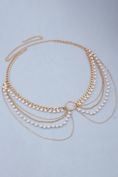 Layered Pearls Metallic Fashionable Waist Chain