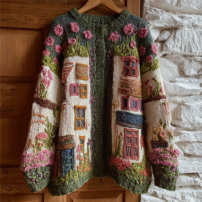 Bohemian Style Garden Pattern Design Women's Knitted Sweater Coat