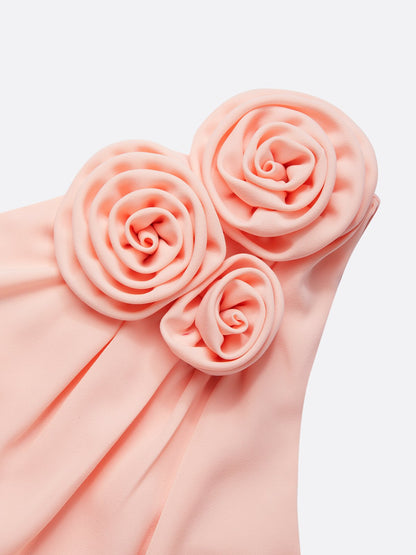 Pink 3D Floral Lace Classic One Shoulder Sleeveless Mermaid Gown Dress
