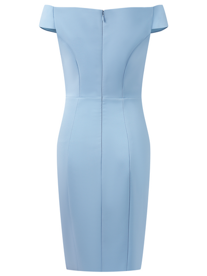 Blue Ruched Off The Shoulder Sheath Mini Homecoming Dress