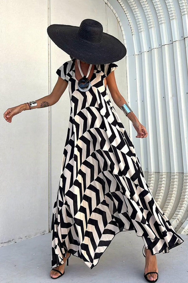 Geometric Print V-Neck Maxi Dress