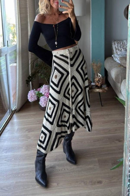 ANAIS asymmetrical skirt, beige/black