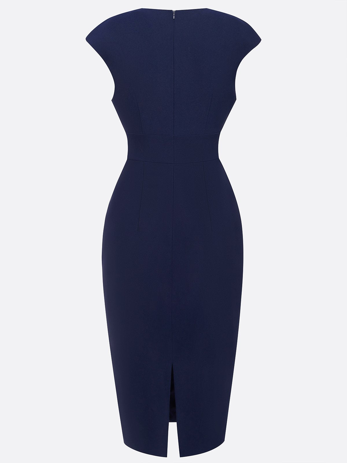 Purplish Blue Ruched Crew Neck Sleeveless Sheath Midi Dress